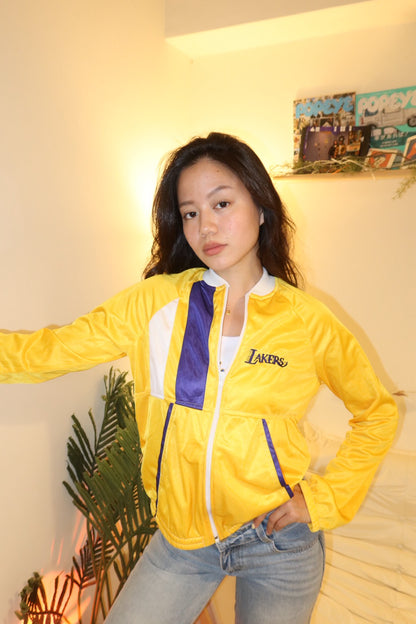 洛杉磯Lakers 經典美製!!🇺🇸黃紫拼色運動外套🏀收藏級!!