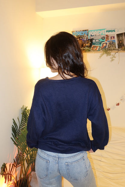 美式校園深藍色V領針織毛衣🧶📘