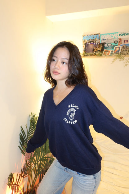 美式校園深藍色V領針織毛衣🧶📘