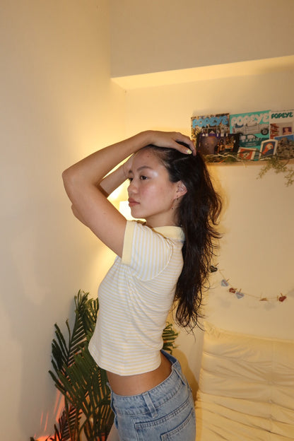 Lacoste🐊法國製!!🇫🇷超可愛polo嫩黃條紋短踢🧈