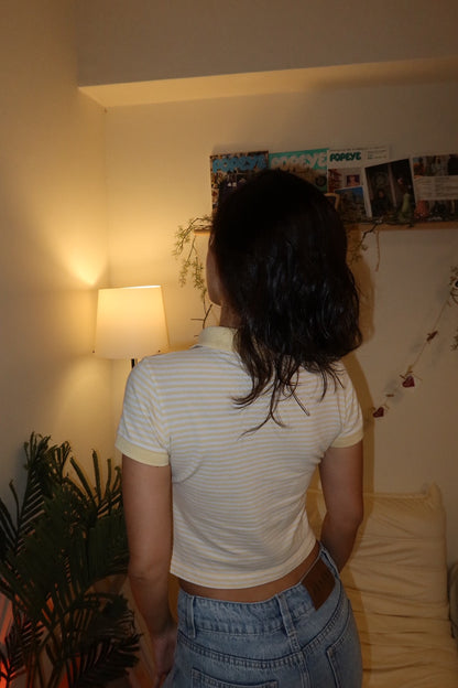 Lacoste🐊法國製!!🇫🇷超可愛polo嫩黃條紋短踢🧈