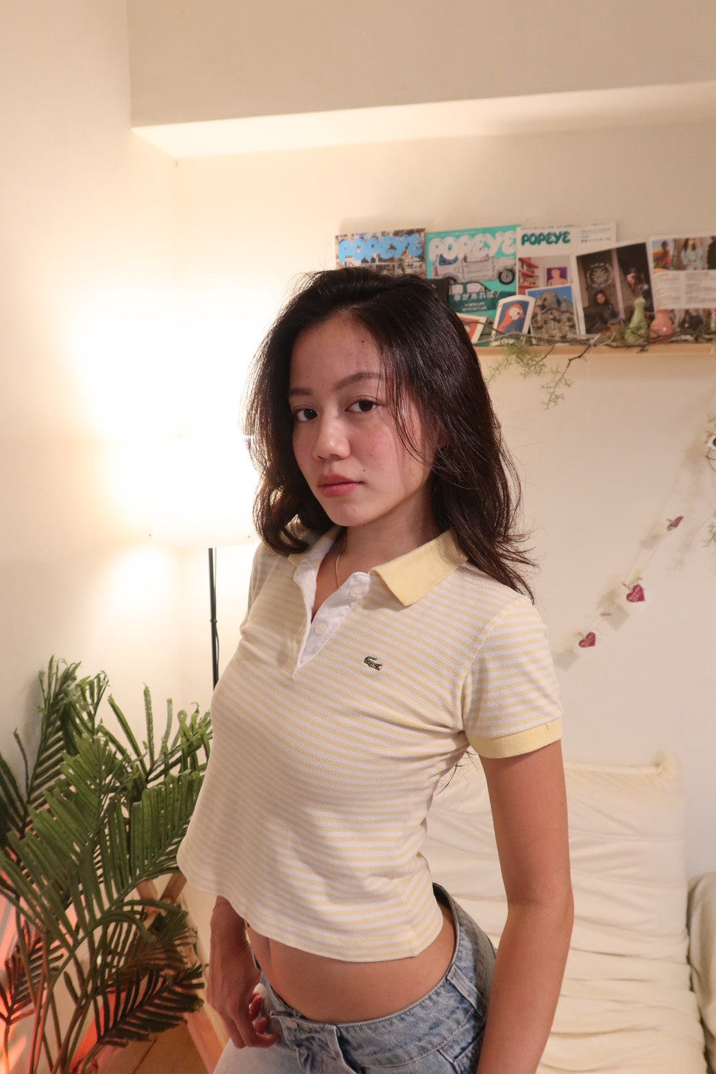 Lacoste🐊法國製!!🇫🇷超可愛polo嫩黃條紋短踢🧈