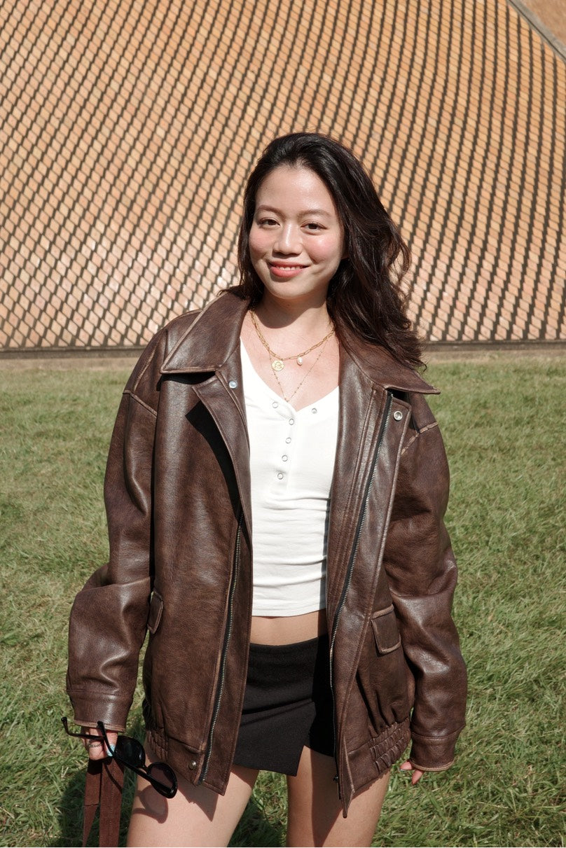 🔥超級大必買!!🤎Hailey Vibe寬鬆做舊咖色皮衣外套🍂📻