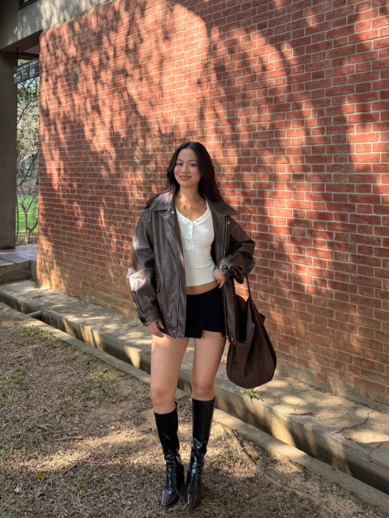 🔥超級大必買!!🤎Hailey Vibe寬鬆做舊咖色皮衣外套🍂📻