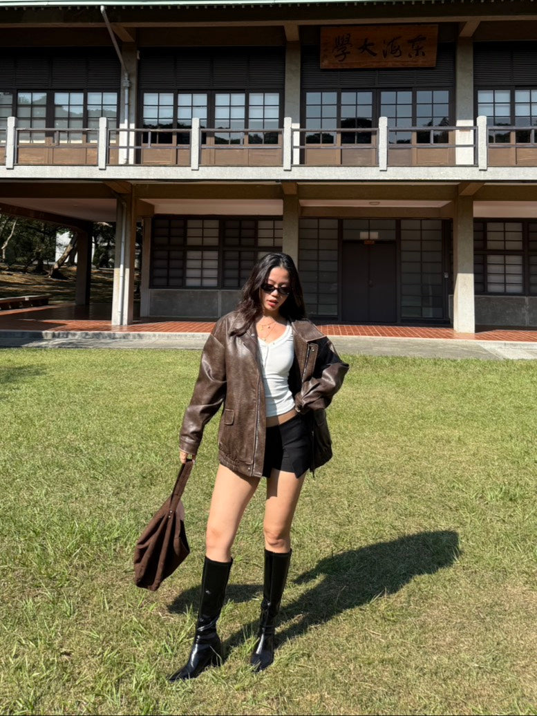 🔥超級大必買!!🤎Hailey Vibe寬鬆做舊咖色皮衣外套🍂📻