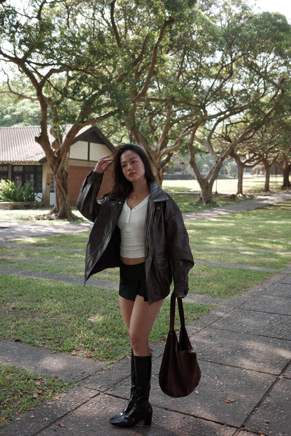 🔥超級大必買!!🤎Hailey Vibe寬鬆做舊咖色皮衣外套🍂📻