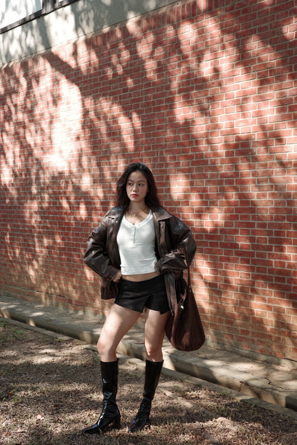 🔥超級大必買!!🤎Hailey Vibe寬鬆做舊咖色皮衣外套🍂📻