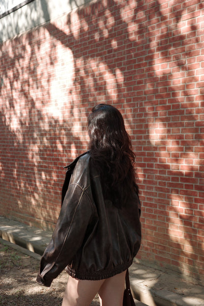 🔥超級大必買!!🤎Hailey Vibe寬鬆做舊咖色皮衣外套🍂📻