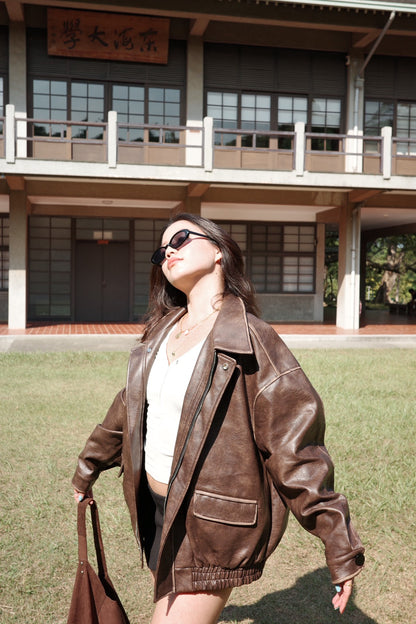 🔥超級大必買!!🤎Hailey Vibe寬鬆做舊咖色皮衣外套🍂📻