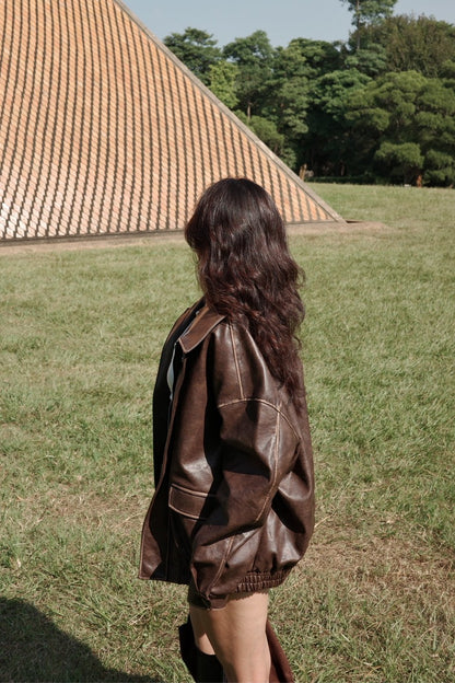 🔥超級大必買!!🤎Hailey Vibe寬鬆做舊咖色皮衣外套🍂📻