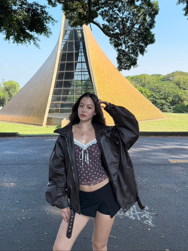 🎱超級大必買!!深咖色☕️Hailey寬鬆機車皮衣大外套🎥🤎