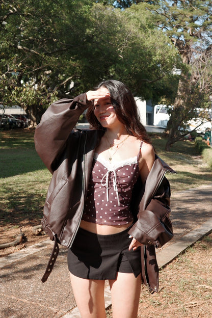 🎱超級大必買!!深咖色☕️Hailey寬鬆機車皮衣大外套🎥🤎