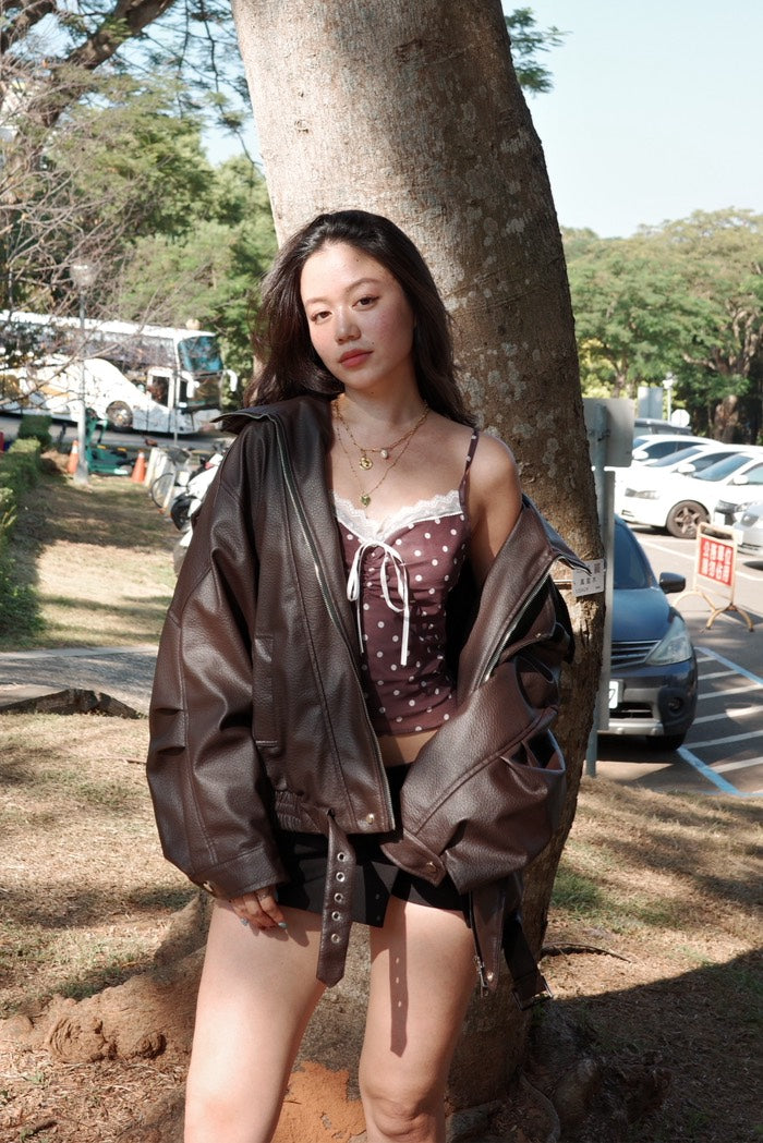 🎱超級大必買!!深咖色☕️Hailey寬鬆機車皮衣大外套🎥🤎