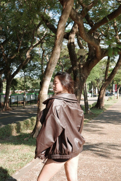 🎱超級大必買!!深咖色☕️Hailey寬鬆機車皮衣大外套🎥🤎