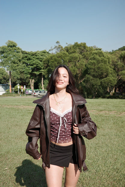 🎱超級大必買!!深咖色☕️Hailey寬鬆機車皮衣大外套🎥🤎