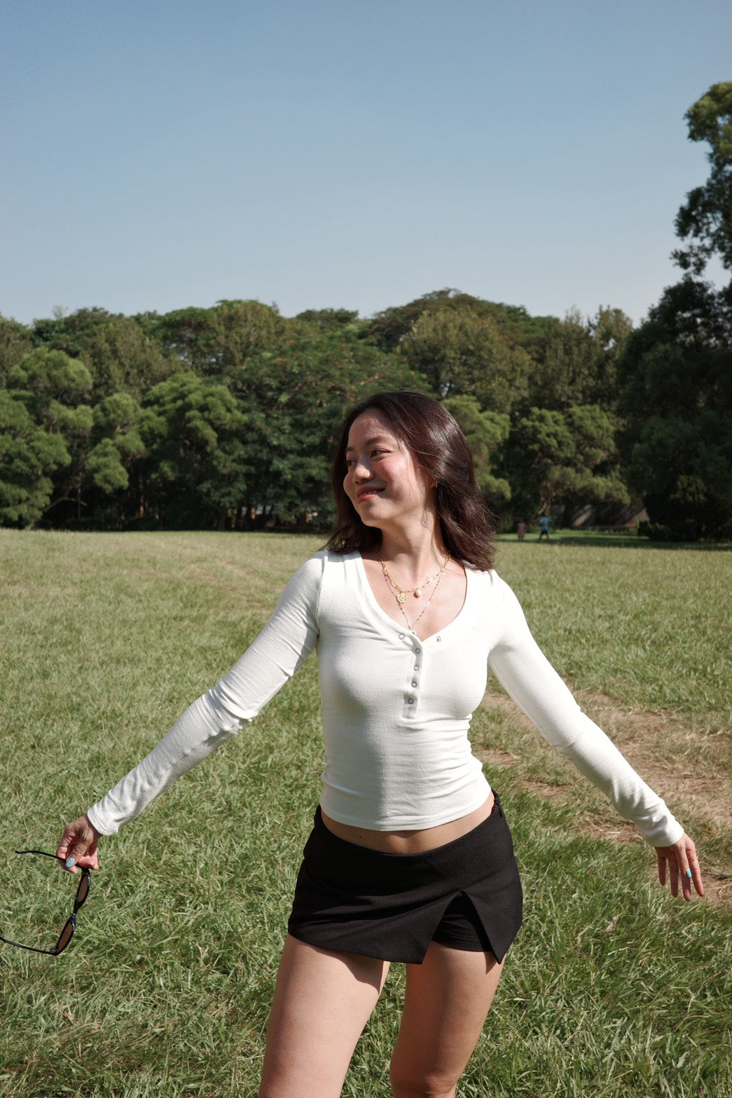 早秋必備🍂辣妹V領開釦緊身彈性長袖🤎🤍