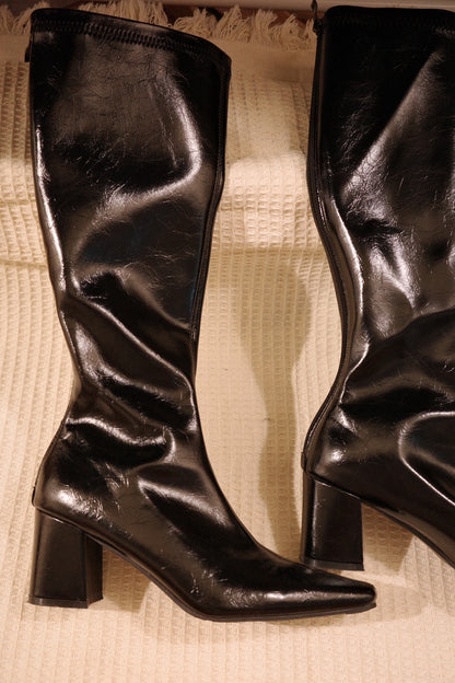 本期必買🖤超辣復古方頭粗根直筒皮辣妹靴💋