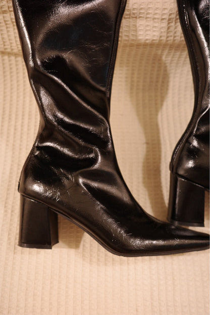 本期必買🖤超辣復古方頭粗根直筒皮辣妹靴💋