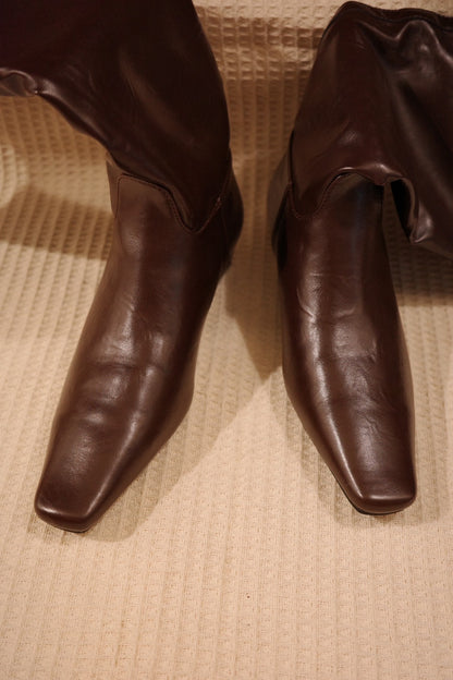 秋冬質感平底咖色直筒皮靴🤎🐎