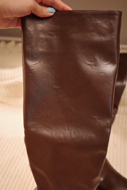 秋冬質感平底咖色直筒皮靴🤎🐎