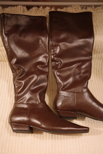 秋冬質感平底咖色直筒皮靴🤎🐎