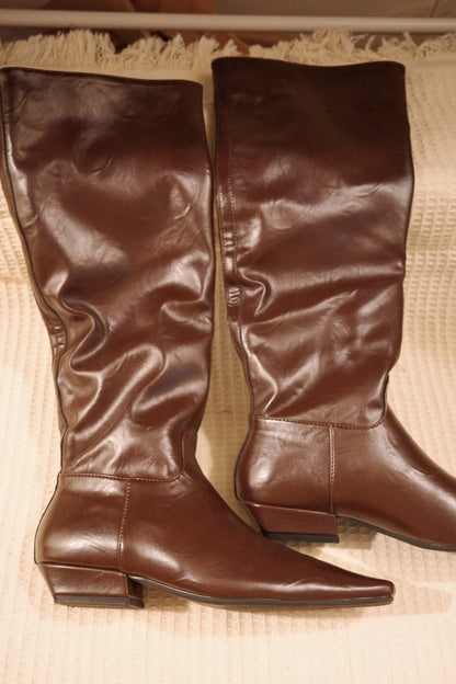 秋冬質感平底咖色直筒皮靴🤎🐎