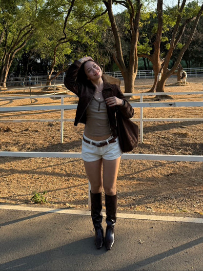 秋冬質感平底咖色直筒皮靴🤎🐎