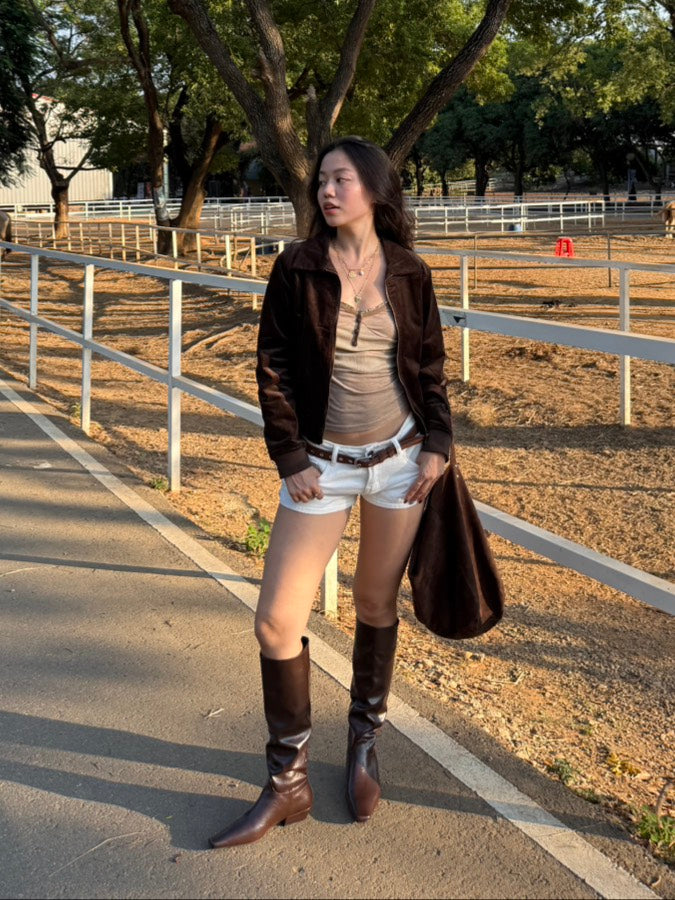 秋冬質感平底咖色直筒皮靴🤎🐎