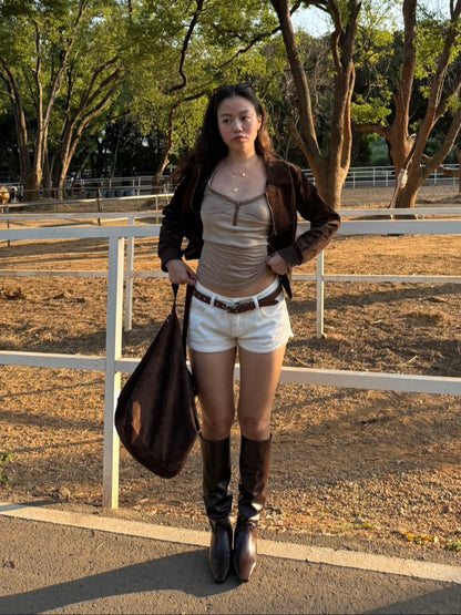 秋冬質感平底咖色直筒皮靴🤎🐎