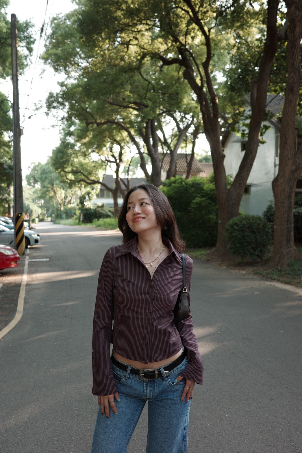 本期必買!!🧸超好看咖啡色條紋縮腰辣妹襯衫🤎