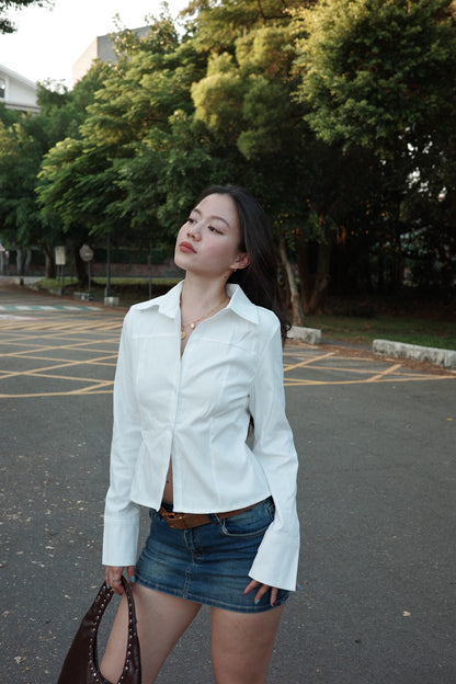 超好看!!百搭復古白色縮腰襯衫🤍☕️