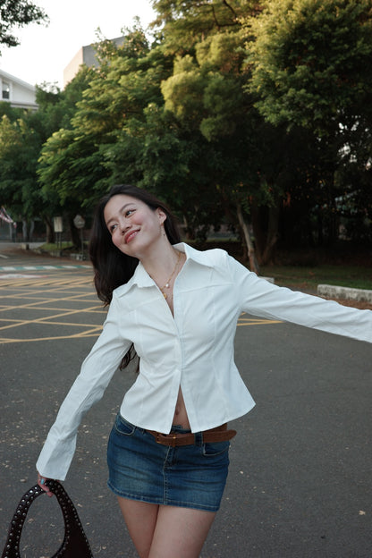 超好看!!百搭復古白色縮腰襯衫🤍☕️