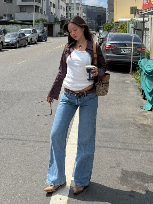 本期必買!!🧸超好看咖啡色條紋縮腰辣妹襯衫🤎