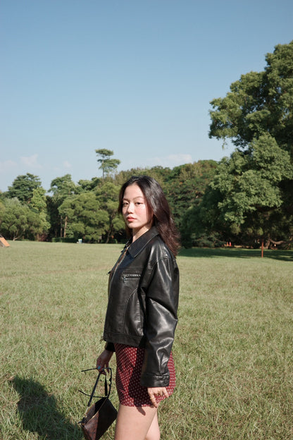 ♟️短版翻領黑色皮衣夾克外套📰🖤