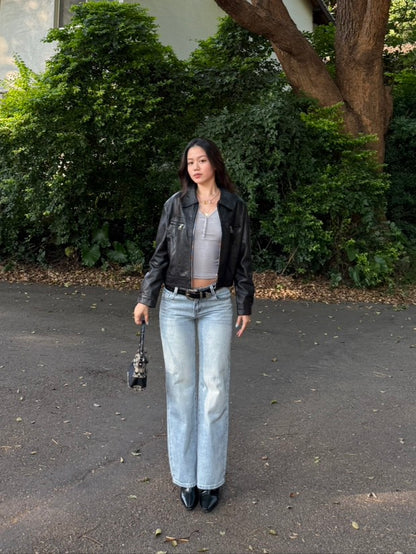 ♟️短版翻領黑色皮衣夾克外套📰🖤