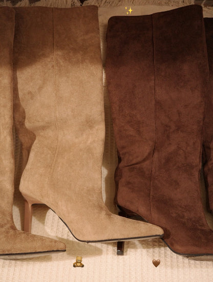 超級辣👢秋冬麂皮細高跟直筒辣靴🧸🤎