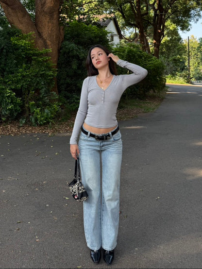 本期必買!!👖美式復古淺藍色低腰直筒牛仔褲💌⭐️