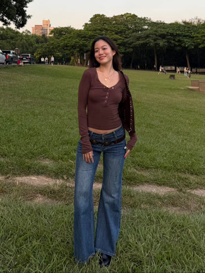 必買!!超好看低腰喇叭深中藍色2000S彈性牛仔褲🧸☕️