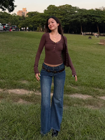 必買!!超好看低腰喇叭深中藍色2000S彈性牛仔褲🧸☕️