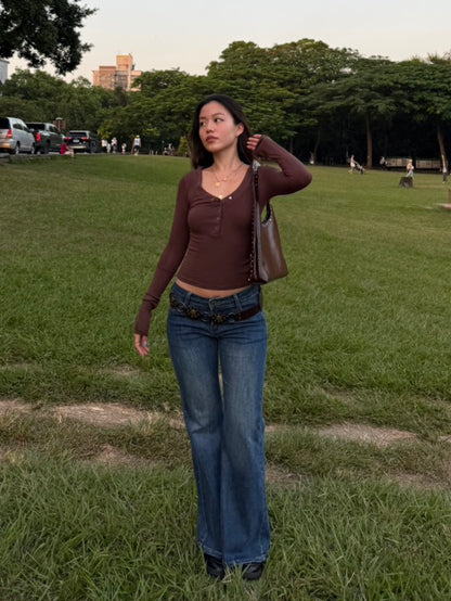 必買!!超好看低腰喇叭深中藍色2000S彈性牛仔褲🧸☕️