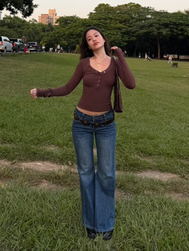 必買!!超好看低腰喇叭深中藍色2000S彈性牛仔褲🧸☕️