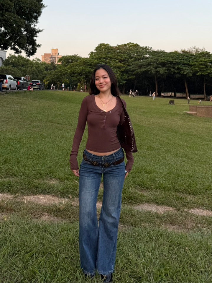 必買!!超好看低腰喇叭深中藍色2000S彈性牛仔褲🧸☕️