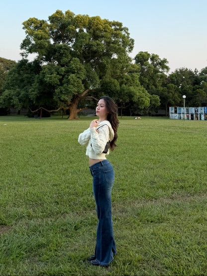 必買!!超好看低腰喇叭深中藍色2000S彈性牛仔褲🧸☕️