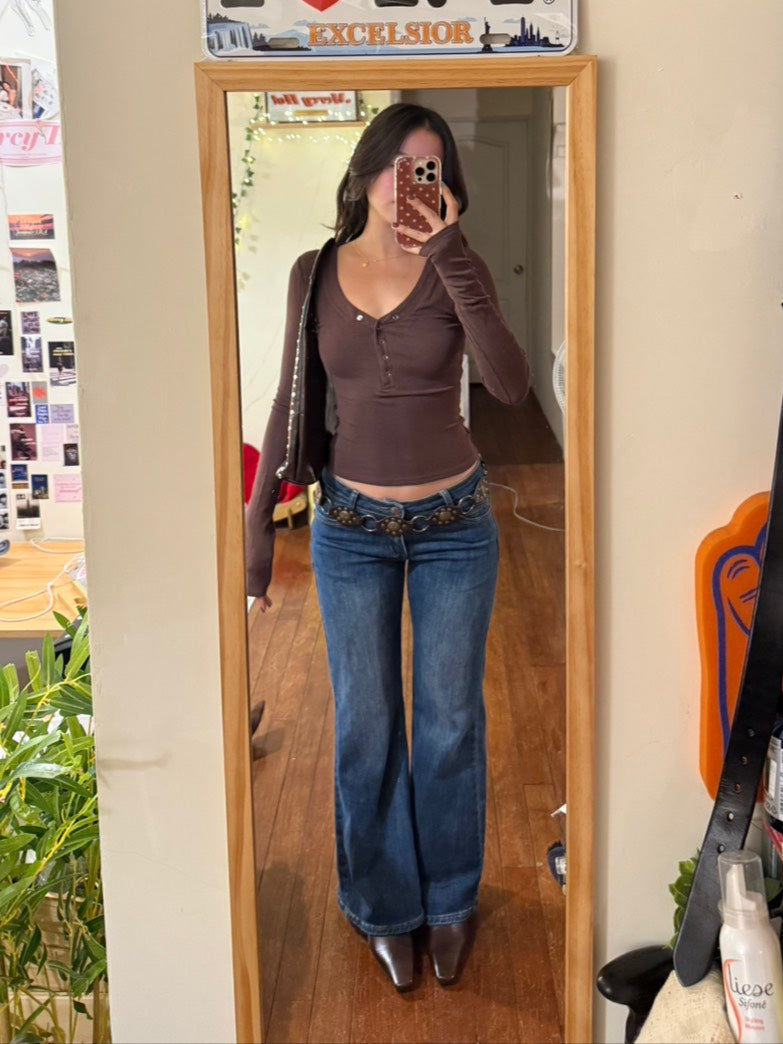 必買!!超好看低腰喇叭深中藍色2000S彈性牛仔褲🧸☕️