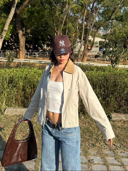 早秋必備🍂美式復古翻領薄夾克外套🤎🧸淺杏色!