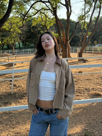 早秋必備🍂美式復古翻領薄夾克外套🤎🧸卡其咖色!