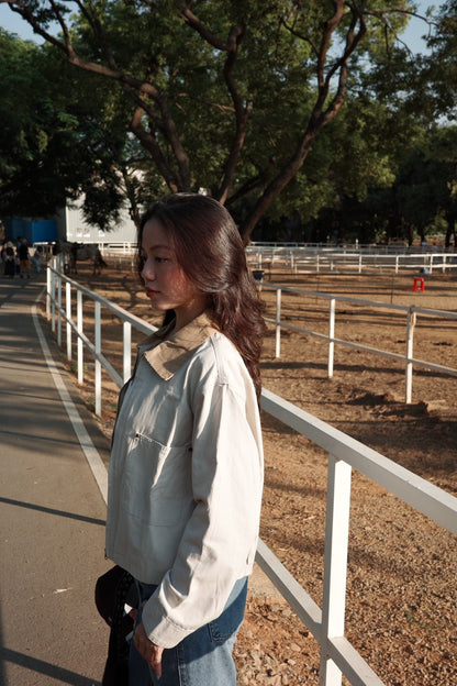 早秋必備🍂美式復古翻領薄夾克外套🤎🧸淺杏色!