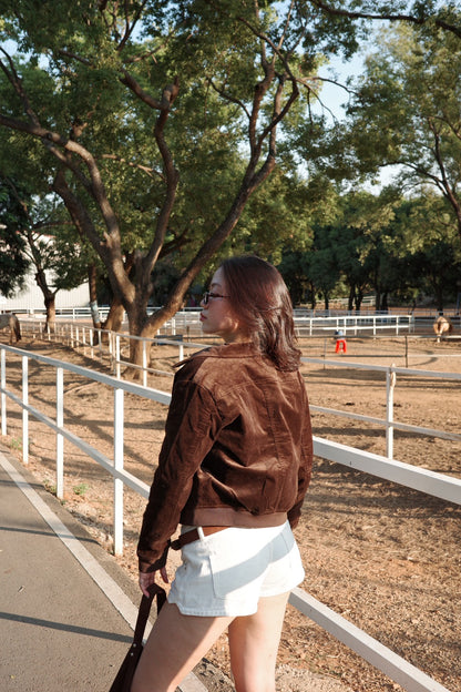 本期必買!!🤎深咖啡色2000S燈芯絨復古鋪棉翻領短版外套🍫