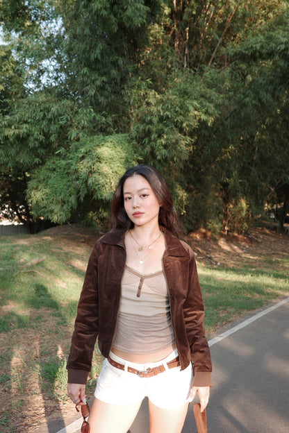 本期必買!!🤎深咖啡色2000S燈芯絨復古鋪棉翻領短版外套🍫