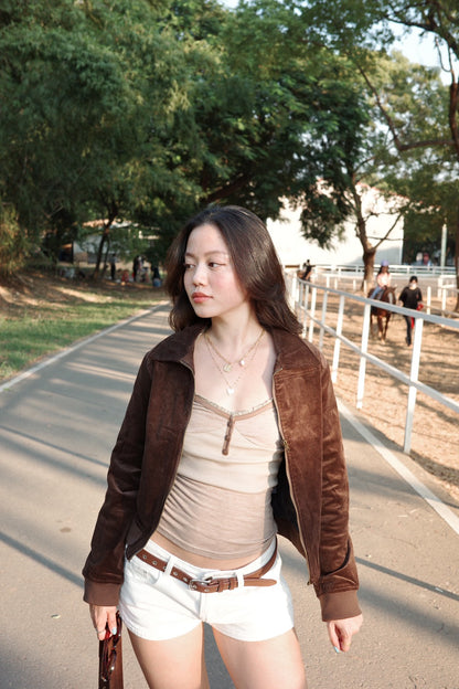 本期必買!!🤎深咖啡色2000S燈芯絨復古鋪棉翻領短版外套🍫